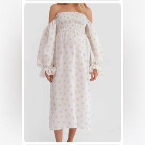 Sleeper Atlanta Linen Dress, white & yellow, size large, NWOT